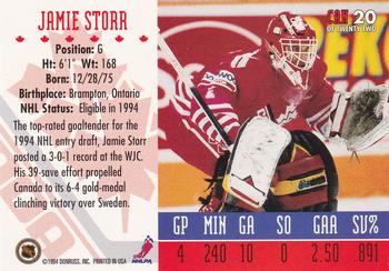 1993-94 Donruss - 1994 World Junior Championship Canada #CAN 20 Jamie Storr Back