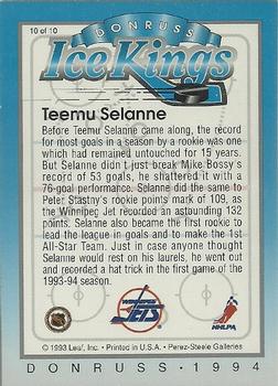 1993-94 Donruss - Ice Kings #10 Teemu Selanne Back