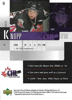 1999-00 Upper Deck Sobeys Kraft Memorial Cup #9 Ben Knopp Back