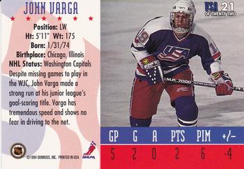 1993-94 Donruss - 1994 World Junior Championship USA #USA 21 John Varga Back