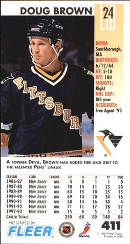 1993-94 Fleer PowerPlay #411 Doug Brown Back