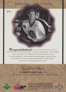1999-00 Upper Deck Prospects - Signatures of Tradition #JB Jay Bouwmeester Back
