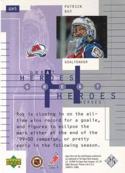 1999-00 Upper Deck Wayne Gretzky - Great Heroes #GH5 Patrick Roy Back