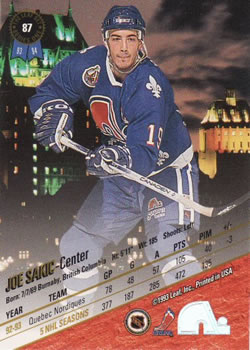 1993-94 Leaf #87 Joe Sakic Back