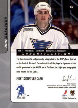 2000-01 Be a Player Signature Series - Autographs Gold #61 Marty Reasoner Back