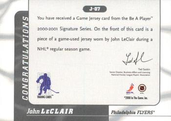 2000-01 Be a Player Signature Series - Jersey #J-07 John LeClair Back