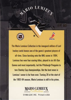 1993-94 Leaf - Mario Lemieux Collection #1 Title Card Back