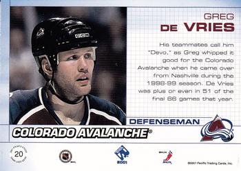 2000-01 Pacific Private Stock - Game Gear #20 Greg de Vries Back
