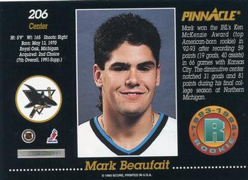 1993-94 Pinnacle #206 Mark Beaufait Back