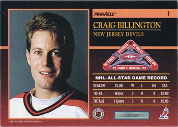 1993-94 Score - Pinnacle All-Stars U.S. #1 Craig Billington Back