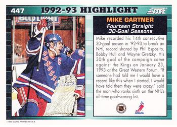 1993-94 Score #447 Mike Gartner Back