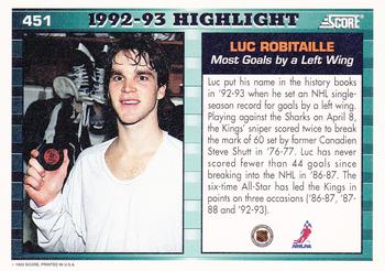 1993-94 Score #451 Luc Robitaille Back