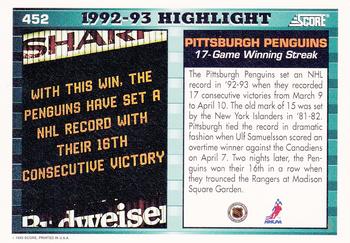 1993-94 Score #452 Pittsburgh Penguins Back