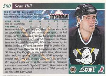 1993-94 Score #500 Sean Hill Back