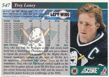 1993-94 Score #547 Troy Loney Back