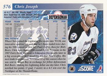 1993-94 Score #576 Chris Joseph Back