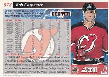 1993-94 Score #578 Bob Carpenter Back