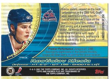 2000-01 Topps Premier Plus - Premier Rookies Blue Ice #PR3 Rostislav Klesla Back