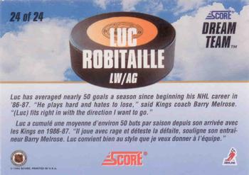 1993-94 Score Canadian - Dream Team #24 Luc Robitaille Back