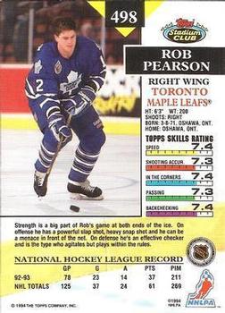 1993-94 Stadium Club #498 Rob Pearson Back