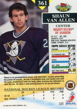 1993-94 Stadium Club #361 Shaun Van Allen Back