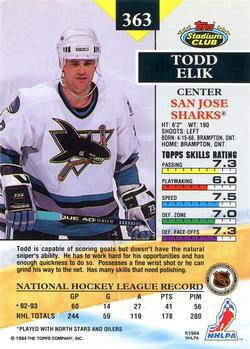 1993-94 Stadium Club #363 Todd Elik Back