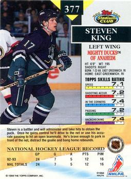 1993-94 Stadium Club #377 Steven King Back