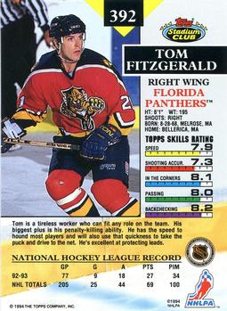 1993-94 Stadium Club #392 Tom Fitzgerald Back