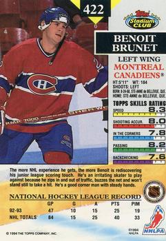 1993-94 Stadium Club #422 Benoit Brunet Back