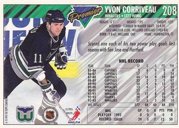 1993-94 Topps Premier #208 Yvon Corriveau Back
