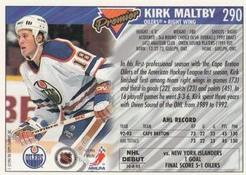 1993-94 Topps Premier #290 Kirk Maltby Back