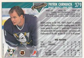 1993-94 Topps Premier #379 Patrik Carnback Back