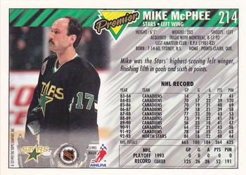 1993-94 Topps Premier #214 Mike McPhee Back