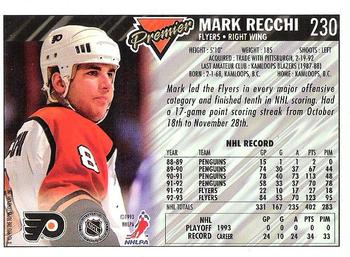 1993-94 Topps Premier #230 Mark Recchi Back