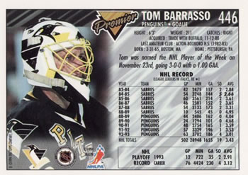 1993-94 Topps Premier #446 Tom Barrasso Back