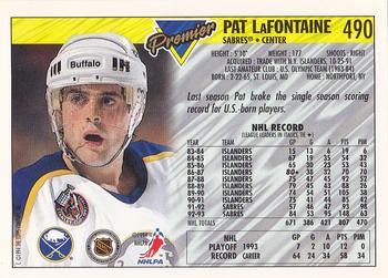 1993-94 Topps Premier #490 Pat LaFontaine Back