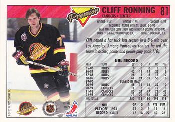 1993-94 Topps Premier #81 Cliff Ronning Back
