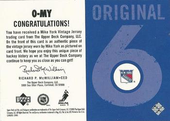 2000-01 Upper Deck Vintage - Original 6: A Piece of History #O-MY Mike York Back