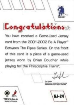 2001-02 Be a Player Between the Pipes - Jerseys #GJ-24 Brian Boucher Back