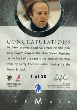 2001-02 Be a Player Between the Pipes - The Mask Gold #NNO Gerry Cheevers Back