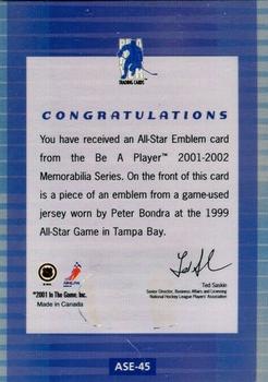 2001-02 Be a Player Memorabilia - All-Star Emblems #ASE-45 Peter Bondra Back