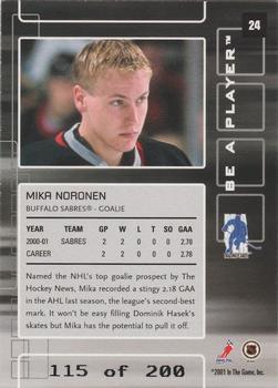 2001-02 Be a Player Memorabilia - Ruby #24 Mika Noronen Back