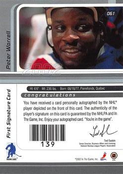 2001-02 Be a Player Signature Series - Autographs Gold #061 Peter Worrell Back