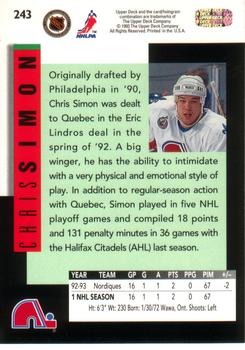 1993-94 Upper Deck #243 Chris Simon Back