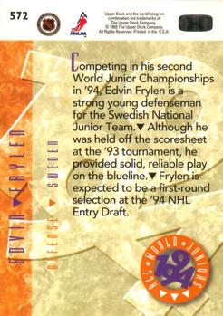 1993-94 Upper Deck #572 Edvin Frylen Back