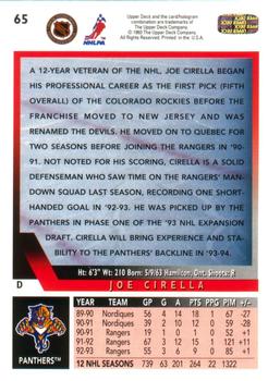 1993-94 Upper Deck #65 Joe Cirella Back