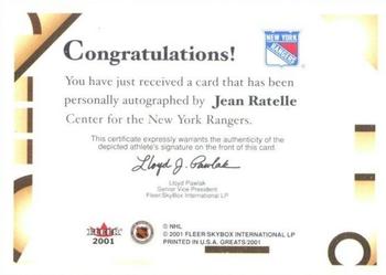 2001-02 Fleer Greats of the Game - Autographs #NNO Jean Ratelle Back