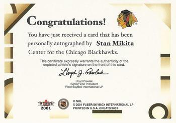 2001-02 Fleer Greats of the Game - Autographs #NNO Stan Mikita Back