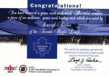 2001-02 Fleer Greats of the Game - Sticks #NNO Darryl Sittler Back