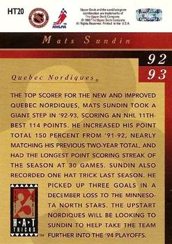 1993-94 Upper Deck - Hat Tricks #HT20 Mats Sundin Back